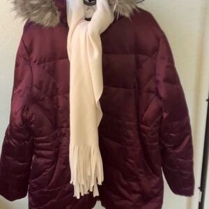 Women’s St. John Bay size XL burgundy winter coat with scarf